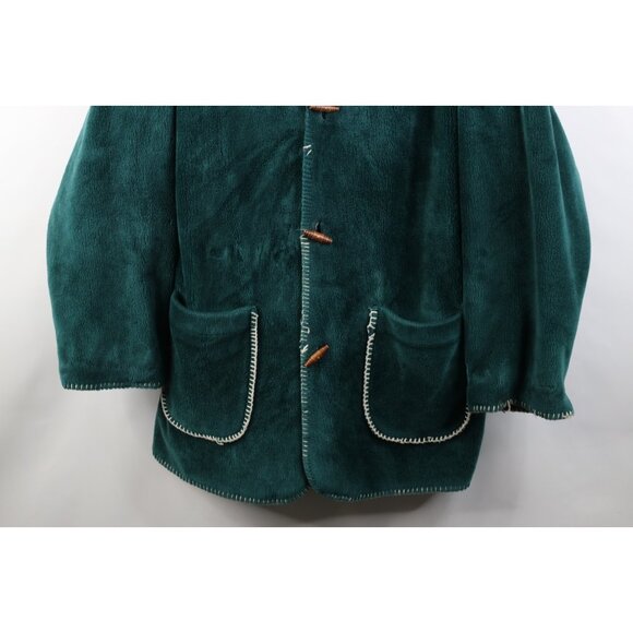 Vtg 90s Womens XL Distressed Reversible Leaf Acorn All Over Print Fleece Jacket - Picture 15 of 16